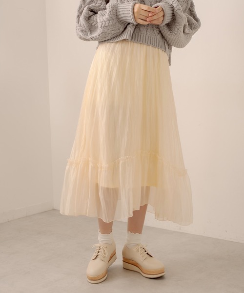 OLIVE des OLIVE（オリーブデオリーブ）の「プリーツティアードスカート（スカート・レディース・アイボリー/ブラック/オフホワイト/ラベンダー・FREE）」の3枚目の写真