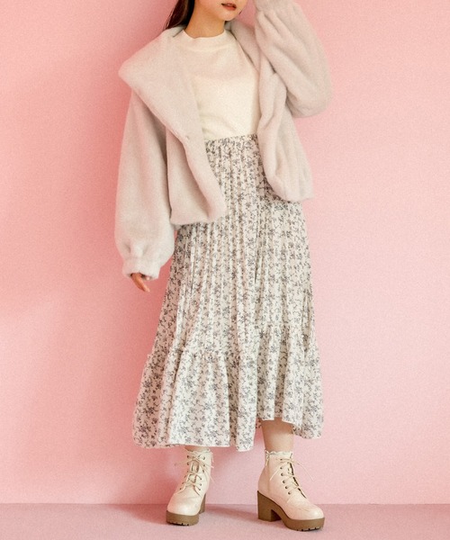 OLIVE des OLIVE（オリーブデオリーブ）の「プリーツティアードスカート（スカート・レディース・アイボリー/ブラック/オフホワイト/ラベンダー・FREE）」の5枚目の写真