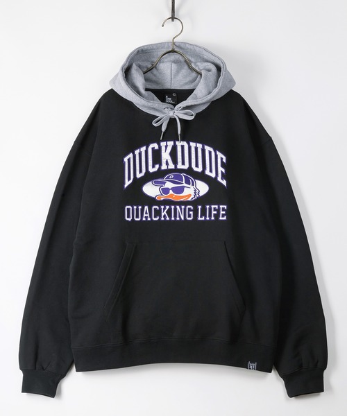 Duck Dude(ダックデュード)の「【DUCKDUDE/ダックデュード】カレッジロゴアップリケフーディ―/裏起毛(パーカー・メンズ・ブラック/グレー/グリーン・M/L/XL)」の14枚目の写真