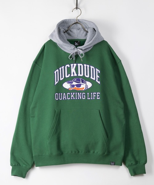 Duck Dude(ダックデュード)の「【DUCKDUDE/ダックデュード】カレッジロゴアップリケフーディ―/裏起毛(パーカー・メンズ・ブラック/グレー/グリーン・M/L/XL)」の7枚目の写真