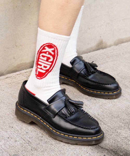 X-girl(エックスガール)の「BASIC OVAL LOGO RIB SOCKS(ソックス/靴下・レディース・ブラック/レッド/ブルー・ONE SIZE)」の1枚目の写真