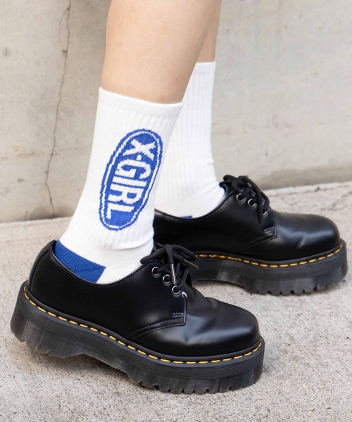 X-girl(エックスガール)の「BASIC OVAL LOGO RIB SOCKS(ソックス/靴下・レディース・ブラック/レッド/ブルー・ONE SIZE)」の3枚目の写真