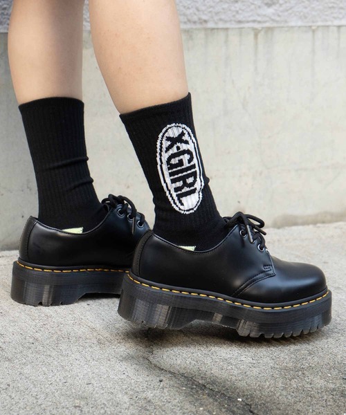 X-girl(エックスガール)の「BASIC OVAL LOGO RIB SOCKS(ソックス/靴下・レディース・ブラック/レッド/ブルー・ONE SIZE)」の2枚目の写真