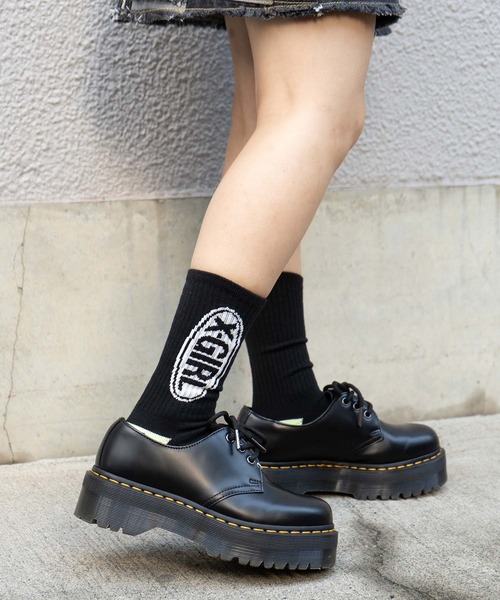 X-girl(エックスガール)の「BASIC OVAL LOGO RIB SOCKS(ソックス/靴下・レディース・ブラック/レッド/ブルー・ONE SIZE)」の4枚目の写真