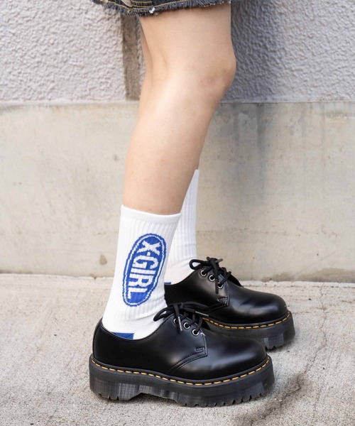 X-girl(エックスガール)の「BASIC OVAL LOGO RIB SOCKS(ソックス/靴下・レディース・ブラック/レッド/ブルー・ONE SIZE)」の5枚目の写真