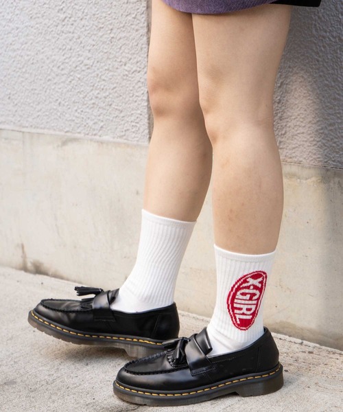X-girl(エックスガール)の「BASIC OVAL LOGO RIB SOCKS(ソックス/靴下・レディース・ブラック/レッド/ブルー・ONE SIZE)」の6枚目の写真