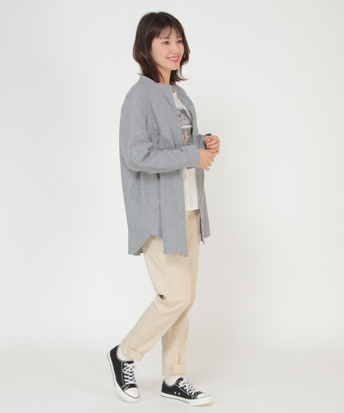 LBC(エルビーシー)の「コットン起毛バンドカラーチュニック(シャツ/ブラウス・レディース・ホワイト/ネイビー/グレー/ブルー・M/L)」の8枚目の写真