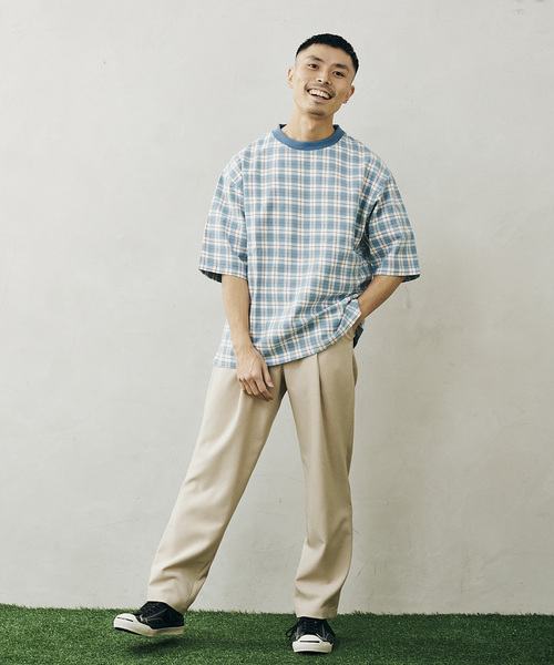 JOURNAL STANDARD relume（ジャーナルスタンダード　レリューム）の「CHECK TEE（Tシャツ/カットソー・メンズ・ブルー/パープル/ネイビー/グリーン・LARGE/MEDIUM）」の3枚目の写真