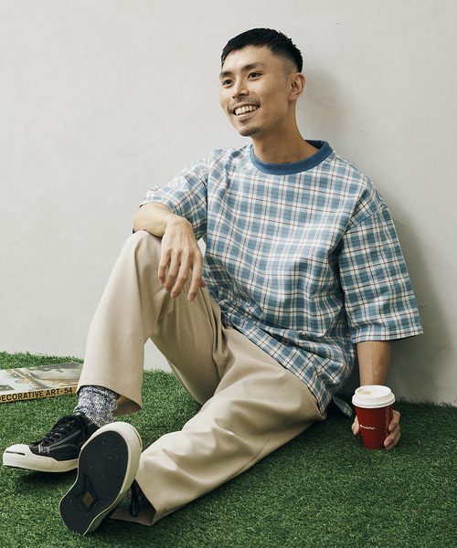 JOURNAL STANDARD relume（ジャーナルスタンダード　レリューム）の「CHECK TEE（Tシャツ/カットソー・メンズ・ブルー/パープル/ネイビー/グリーン・LARGE/MEDIUM）」の11枚目の写真