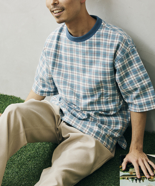 JOURNAL STANDARD relume（ジャーナルスタンダード　レリューム）の「CHECK TEE（Tシャツ/カットソー・メンズ・ブルー/パープル/ネイビー/グリーン・LARGE/MEDIUM）」の12枚目の写真