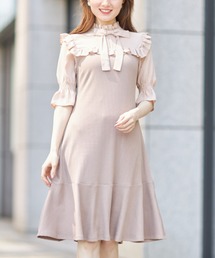 tocco closet | リボン＆フリル付きジョーゼット切り替えリブカットソーワンピース(ワンピース)
