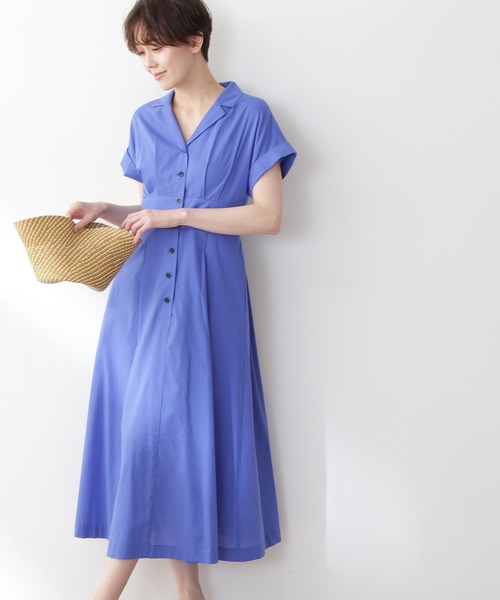 N.（N. Natural Beauty Basic）（エヌエヌナチュラルビューティーベーシック）の「【S Size Line】◆コットンローン開襟ハイウエストワンピース（ワンピース・レディース・モカ/チャコールグレー/ブルー/グリーン・SMALL/MEDIUM）」の4枚目の写真