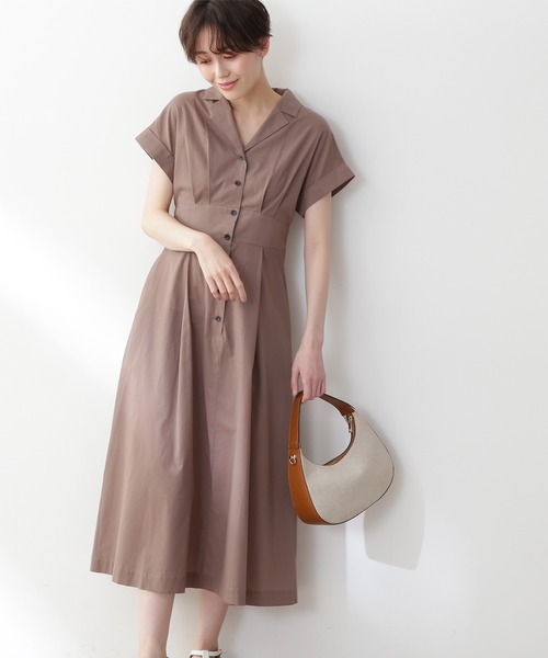 N.（N. Natural Beauty Basic）（エヌエヌナチュラルビューティーベーシック）の「【S Size Line】◆コットンローン開襟ハイウエストワンピース（ワンピース・レディース・モカ/チャコールグレー/ブルー/グリーン・SMALL/MEDIUM）」の2枚目の写真