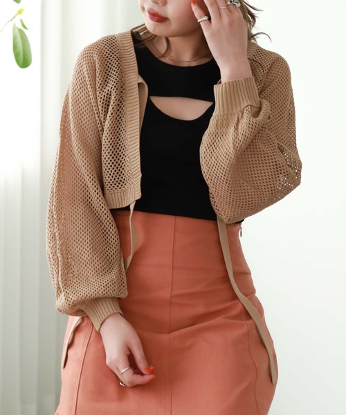 archives（アルシーヴ）の「メッシュ編みボレロカーディガン（カーディガン/ボレロ・レディース・ブラック/ベージュ/オフホワイト/イエロー/ブルー/オレンジ・MEDIUM）」の4枚目の写真