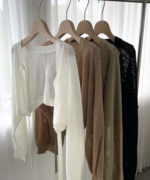 archives（アルシーヴ）の「メッシュ編みボレロカーディガン（カーディガン/ボレロ・レディース・ブラック/ベージュ/オフホワイト/イエロー/ブルー/オレンジ・MEDIUM）」の3枚目の写真