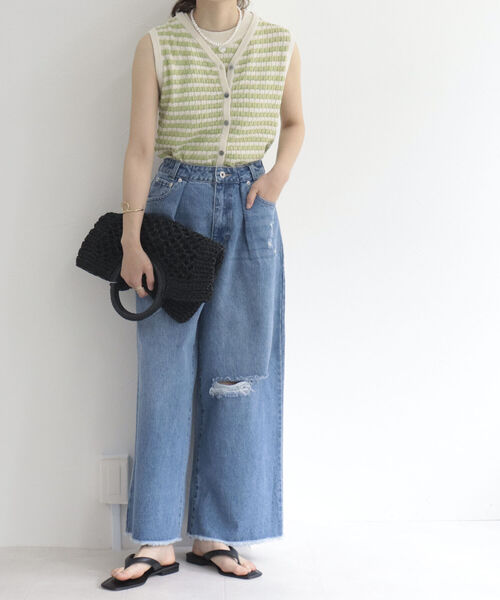 fredy emue（フレディエミュ）の「リンクスボーダー 前開きニットベスト（ベスト・レディース・ブルー系その他/グリーン系その他/ベージュ系その他・38）」の9枚目の写真