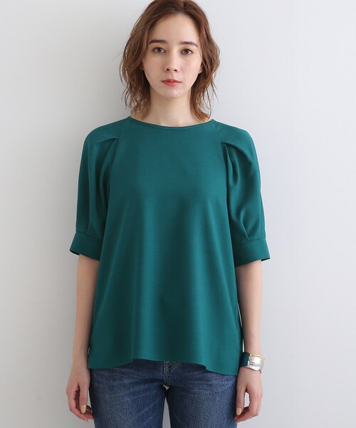 【洗える/UVケア/SETUP可能】ボリュームラグランスリーブ5分袖ブラウス