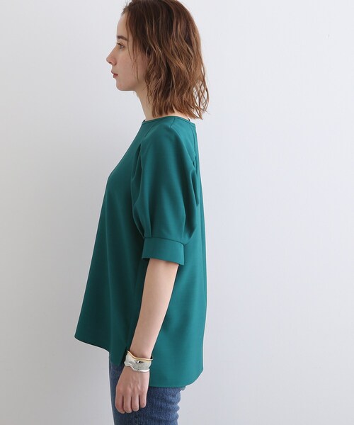 【洗える/UVケア/SETUP可能】ボリュームラグランスリーブ5分袖ブラウス