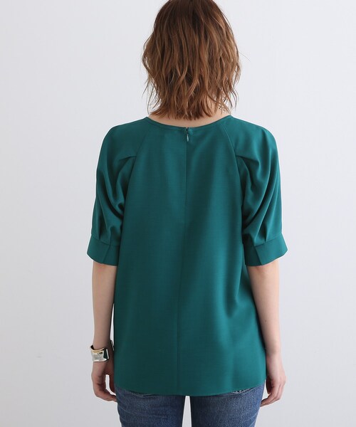 【洗える/UVケア/SETUP可能】ボリュームラグランスリーブ5分袖ブラウス