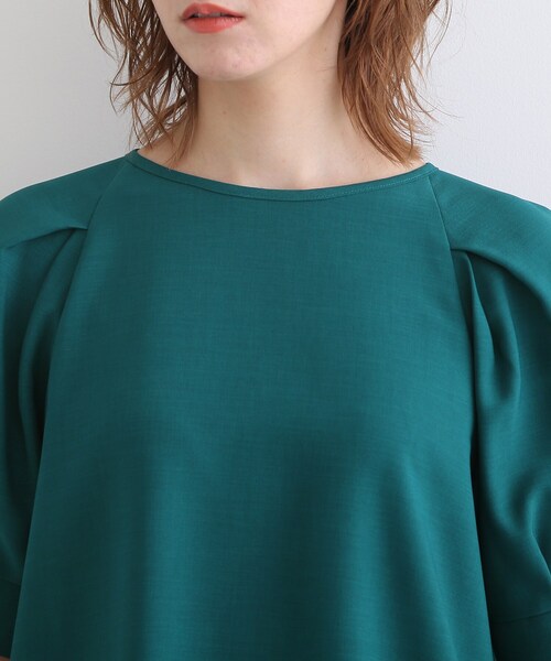 【洗える/UVケア/SETUP可能】ボリュームラグランスリーブ5分袖ブラウス