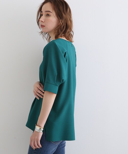 【洗える/UVケア/SETUP可能】ボリュームラグランスリーブ5分袖ブラウス