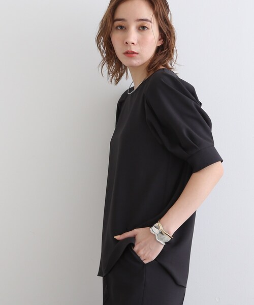 【洗える/UVケア/SETUP可能】ボリュームラグランスリーブ5分袖ブラウス