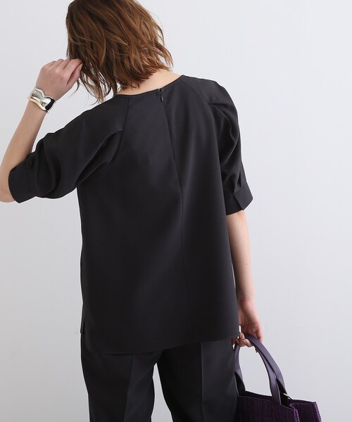 【洗える/UVケア/SETUP可能】ボリュームラグランスリーブ5分袖ブラウス