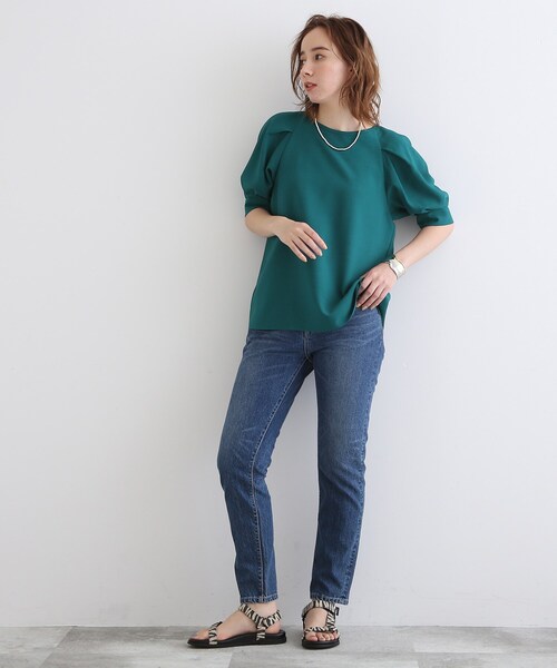 INDIVI（インディヴィ）の「◆【洗える/UVケア/SETUP可能】ボリュームラグランスリーブ5分袖ブラウス（Tシャツ/カットソー・レディース・チャコールグレー/ダークグリーン/ネイビー・05/12/13/15 /34/38）」の20枚目の写真