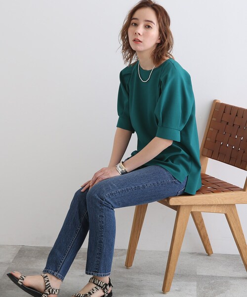 INDIVI（インディヴィ）の「◆【洗える/UVケア/SETUP可能】ボリュームラグランスリーブ5分袖ブラウス（Tシャツ/カットソー・レディース・チャコールグレー/ダークグリーン/ネイビー・05/12/13/15 /34/38）」の12枚目の写真