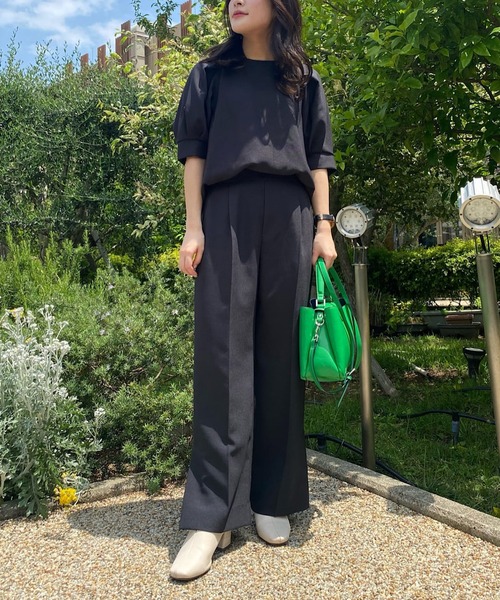 【洗える/UVケア/SETUP可能】ボリュームラグランスリーブ5分袖ブラウス