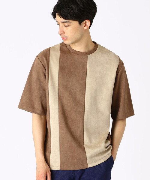 COMME CA ISM(コムサイズム)の「フェイクスエード 5分袖Tシャツ(Tシャツ/カットソー・メンズ・カーキ/グレー/ベージュ・MEDIUM/LARGE)」の1枚目の写真