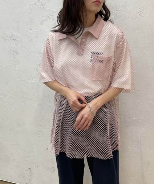 kutir（クティール）の「メッシュポロトップス（ポロシャツ・レディース・ブラック/カーキ/ピンク/アイボリー・FREE）」の4枚目の写真