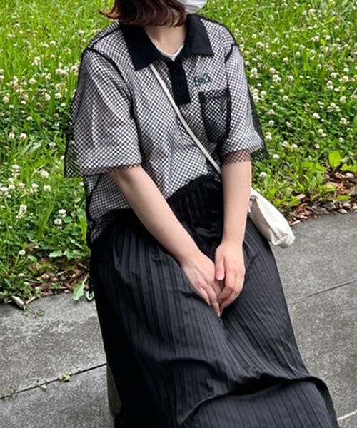 kutir（クティール）の「メッシュポロトップス（ポロシャツ・レディース・ブラック/カーキ/ピンク/アイボリー・FREE）」の20枚目の写真