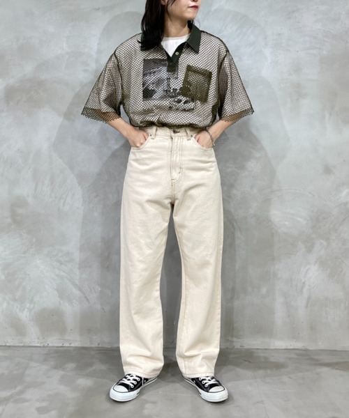 kutir（クティール）の「メッシュポロトップス（ポロシャツ・レディース・ブラック/カーキ/ピンク/アイボリー・FREE）」の5枚目の写真