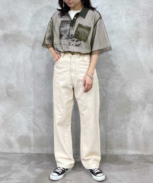 kutir（クティール）の「メッシュポロトップス（ポロシャツ・レディース・ブラック/カーキ/ピンク/アイボリー・FREE）」の6枚目の写真