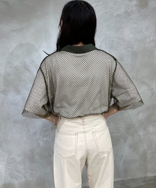 kutir（クティール）の「メッシュポロトップス（ポロシャツ・レディース・ブラック/カーキ/ピンク/アイボリー・FREE）」の8枚目の写真