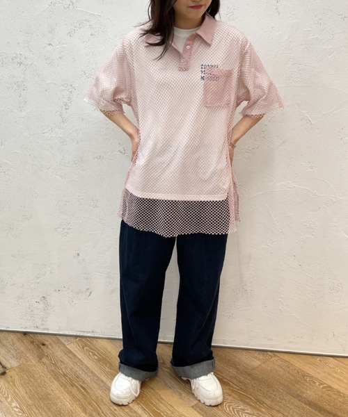 kutir（クティール）の「メッシュポロトップス（ポロシャツ・レディース・ブラック/カーキ/ピンク/アイボリー・FREE）」の12枚目の写真