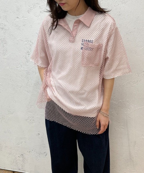 kutir（クティール）の「メッシュポロトップス（ポロシャツ・レディース・ブラック/カーキ/ピンク/アイボリー・FREE）」の10枚目の写真