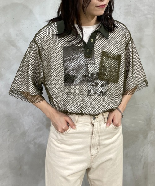 kutir（クティール）の「メッシュポロトップス（ポロシャツ・レディース・ブラック/カーキ/ピンク/アイボリー・FREE）」の7枚目の写真