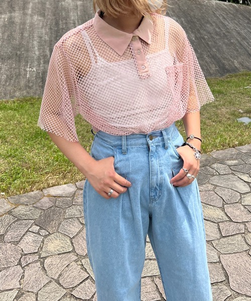 kutir（クティール）の「メッシュポロトップス（ポロシャツ・レディース・ブラック/カーキ/ピンク/アイボリー・FREE）」の15枚目の写真