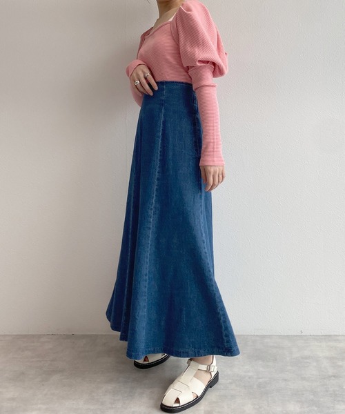 w closet（ダブルクローゼット）の「デニムマーメイドスカート（デニムスカート・レディース・ブラック/ブルー・FREE）」の6枚目の写真