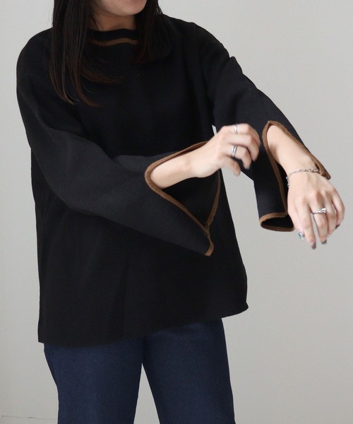 DONOBAN（ドノバン）の「前後2WAYラインニット（ニット/セーター・レディース・ブラック/ベージュ/ブロンズ・F）」の4枚目の写真