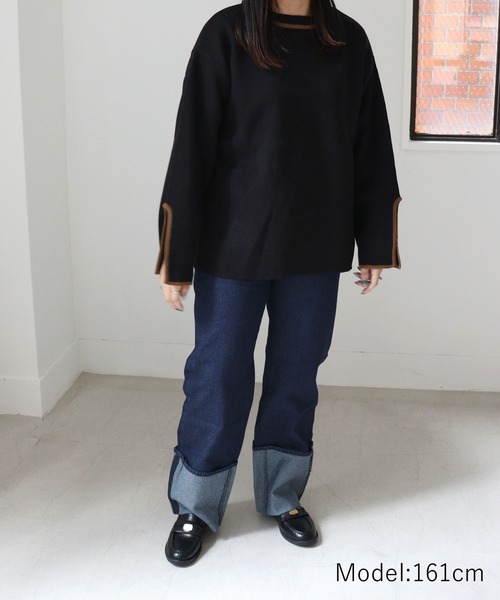 DONOBAN（ドノバン）の「前後2WAYラインニット（ニット/セーター・レディース・ブラック/ベージュ/ブロンズ・F）」の5枚目の写真