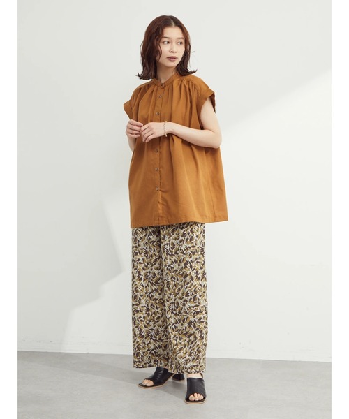 Green　Parks（グリーンパークス）の「バンドカラーショートスリーブブラウス（シャツ/ブラウス・レディース・カーキ/ブルー/キャメル/ブラック・FREE）」の7枚目の写真