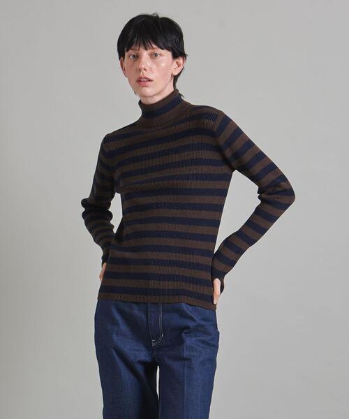 ＜LOEFF＞ウール リブ ボーダー タートルネックニット LOEFF（ロエフ）の「＜LOEFF＞W ボーダー タートルネック