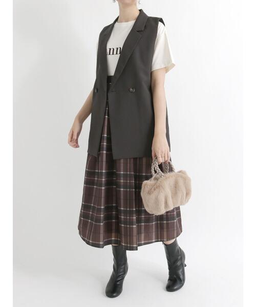 Te chichi(テチチ)の「タフタチェック/レオパードプリントスカート(スカート・レディース・カーキ/ブラウン/グレー・フリ-)」の5枚目の写真