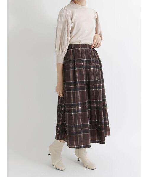 Te chichi(テチチ)の「タフタチェック/レオパードプリントスカート(スカート・レディース・カーキ/ブラウン/グレー・フリ-)」の6枚目の写真