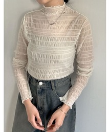 Re:EDIT | [新色追加]スモッキングレースシアーハイネックプルオーバー(Tシャツ/カットソー)