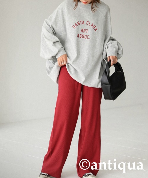 antiqua（アンティカ）の「セルフカット細リブワイドパンツ（その他パンツ・レディース・ブラック/ベージュ/パープル/レッド/グリーン/アイボリー/ダークグレー・FREE）」の7枚目の写真