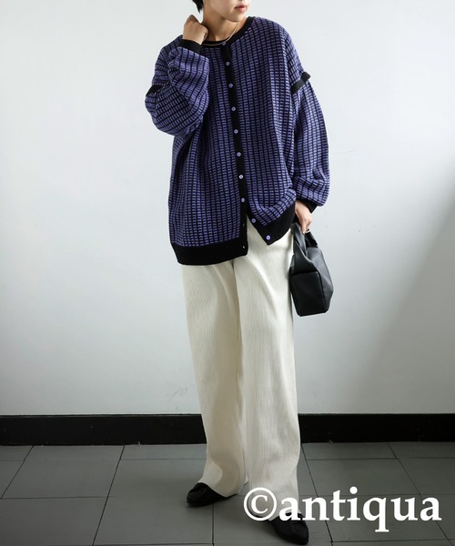 antiqua（アンティカ）の「セルフカット細リブワイドパンツ（その他パンツ・レディース・ブラック/ベージュ/パープル/レッド/グリーン/アイボリー/ダークグレー・FREE）」の9枚目の写真